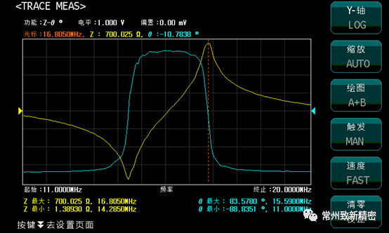 ZX8590测量压电陶瓷晶片反谐振频率：16.8050MHz